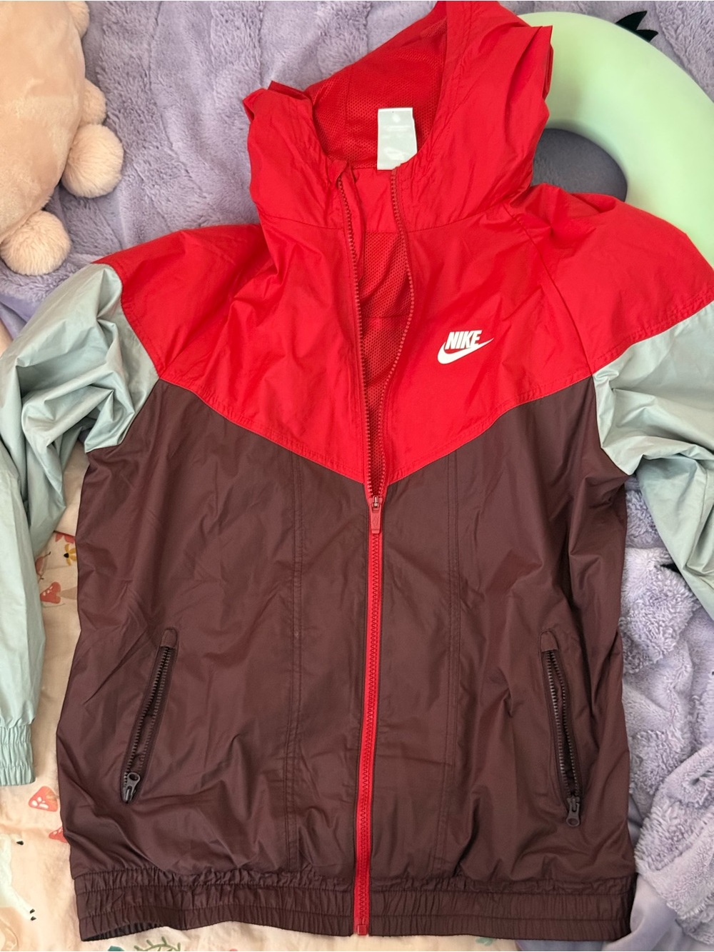 Nike Kids Colorblock Hooded Windbreaker Jacket - Red/Brown/Light Gray